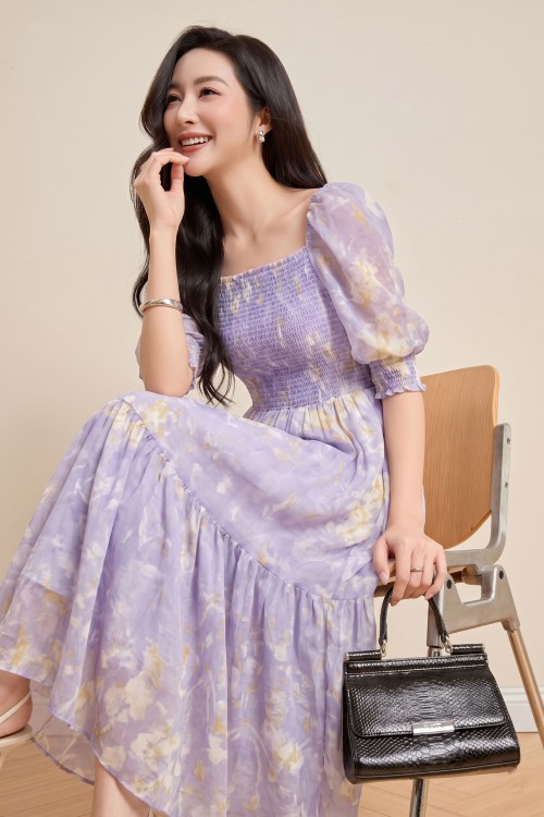 Sixdo Light Purple Voile Flared Dress